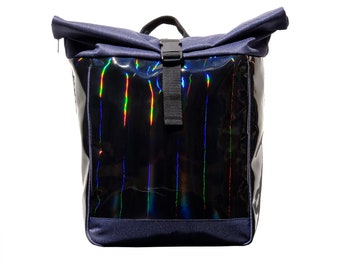2in1 Bicycle Bag / Backpack Waterproof KOMBI For Woman Rolltop Bike Bag Pannier Rear Rack Bag for Grocery - Arcoiris