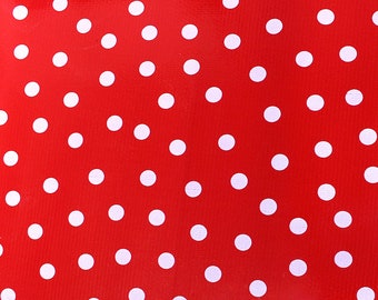 IKURI Mexican Oilcloth Waterresistant Dotted Polka Dots Red with white Dots by the Meter - Lunares Red