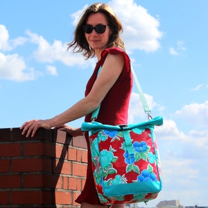 Fahrradtasche Gepäckträger Wasserdicht - Gepäcktasche für Frauen Oilcloth Satteltasche Velotasche aus Wachstuch Geblümt - Design Capullo