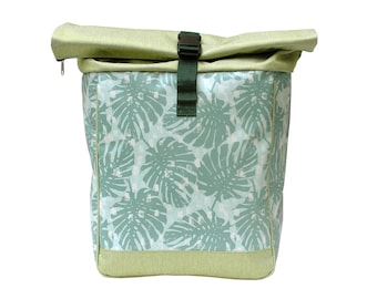 IKURI KOMBI Bicycle Bag / Backpack Waterproof For Woman Rolltop Bike Bag Pannier - Design Monstera
