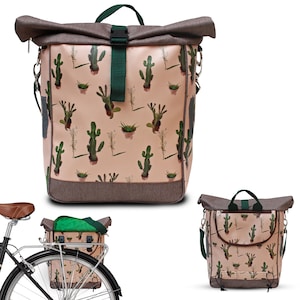 Fahrradtasche Gepäckträger aus Plane - Gepäcktasche für Frauen Wasserdicht Bike Panniers Velotasche - Cactus
