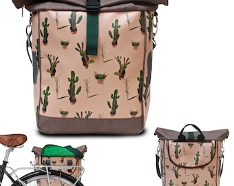 Bicycle Bag Waterproof For Woman Rolltop Bike Bag Pannier - Design Cactus