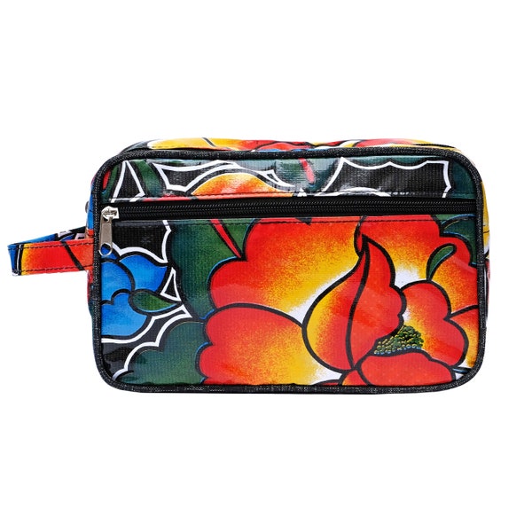 IKURI Cosmetic Bag Waterproof - Sac de maquillage pour sur le pouce Oilcloth trousse de toilette Sac cosmétique Étui cousu à la main - Tehuana noir