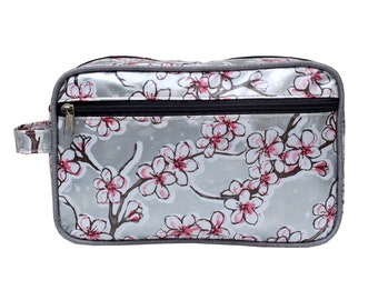 cosmetic bag - washbag - toilet bag - toiletry kit - necesaire - make-up case from mexican oilcloth, waterproof, Hanami silver