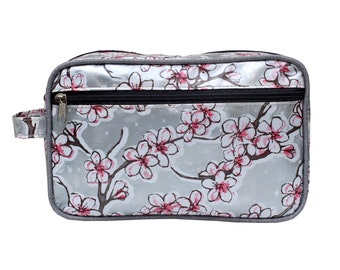 Kosmetiktasche Wasserdicht Kulturtasche Waschtasche Kulturbeutel Make up Tasche Necessaire für Reise - Hanami silber, aus Wachstuch