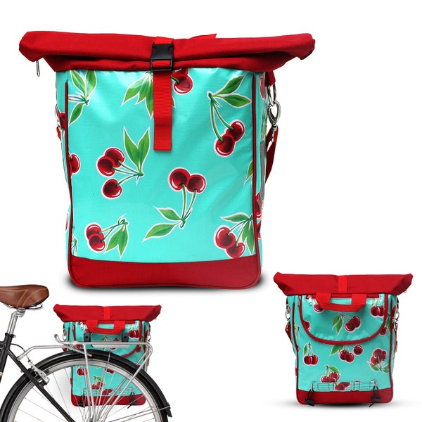 Sac de vélo en toile cirée, porte-bagages - Sac à bagages pour femme, sacoches de vélo imperméables, accessoires de vélo - Cerezas Turquoise