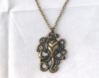 Large Brass Octopus Amulet Necklace