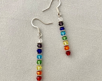Beautiful Swarovski Crystal Rainbow Chakra Love Pride Dangle Earrings