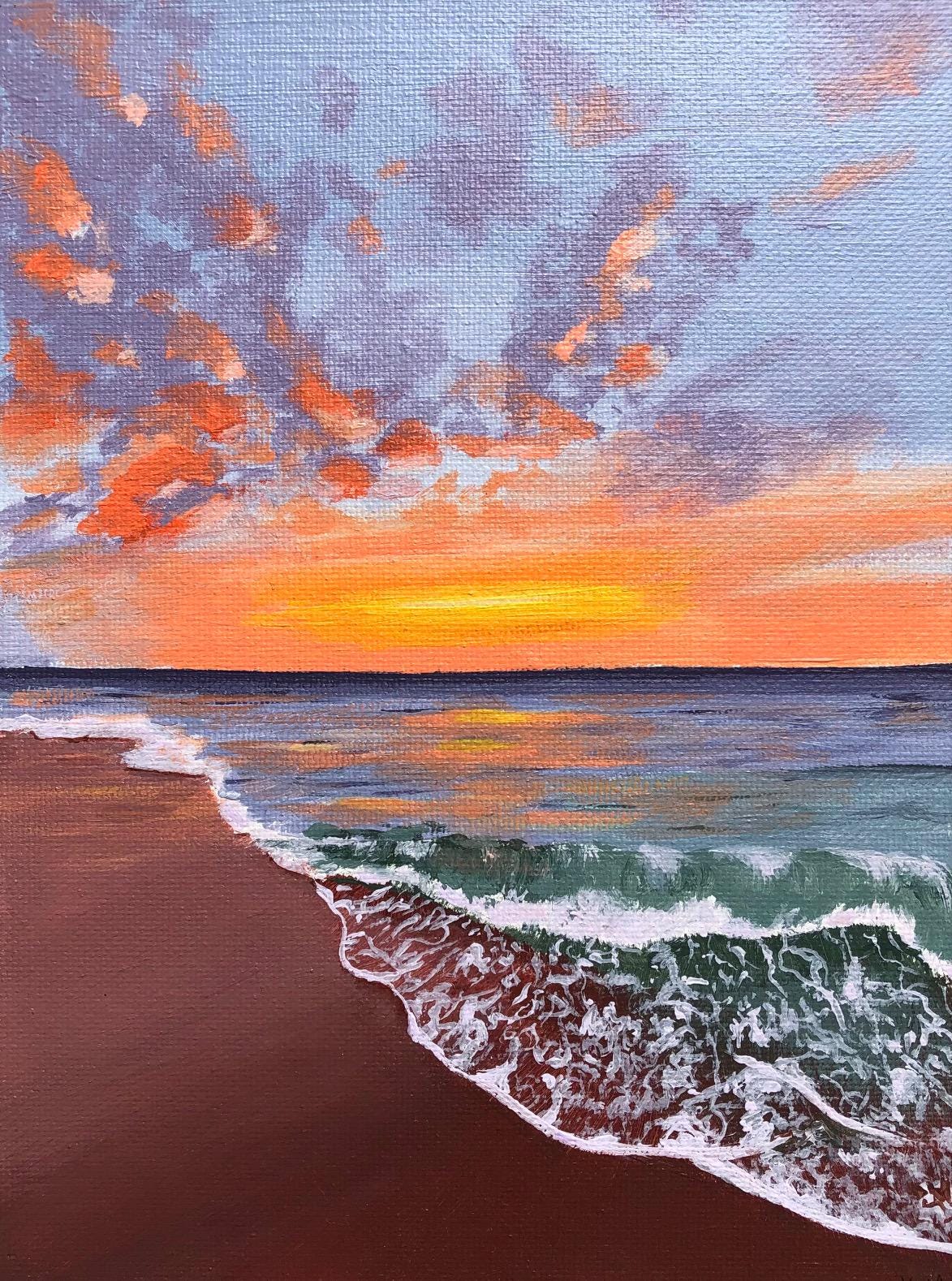 オリジナルのアクリル製夕焼け海景画、6x8インチ - Etsy 日本