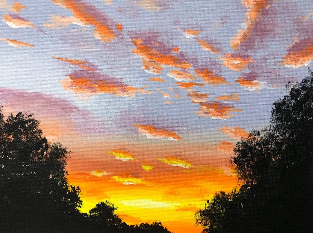 Original Acrylic Sunset Painting, 6x8 Inches Unframed Flat Canvas