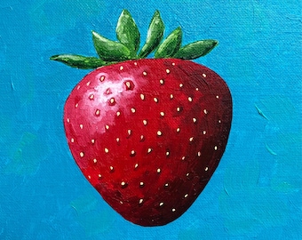 Original strawberry acrylic painting 8x8 inches