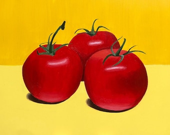 Peinture acrylique originale, nature morte de tomates, 15 x 20 cm
