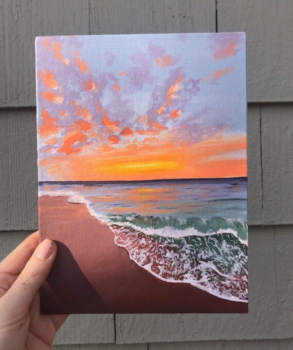 オリジナルのアクリル製夕焼け海景画、6x8インチ - Etsy 日本