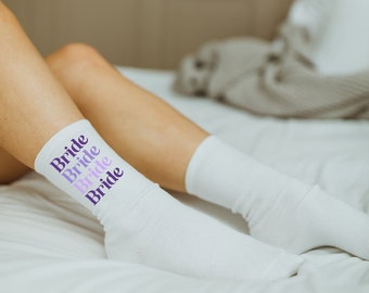 bride socks, big bride energy, big bach energy, wedding socks, wedding favors, purple wedding, pink bride socks, custom, white socks, brde