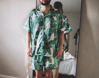 groom pajamas, men's matching pajamas, men's pajama sets, men's tropical pajamas, satin pajama shorts, groomsmen pajamas, bridesman, pajamas