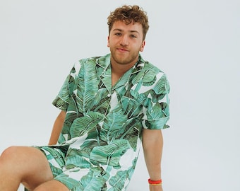 Pijama de satén con estampado tropical para hombre / Pijama suave y sedoso para mayor comodidad de día y de noche / Idea de regalo para hombre
