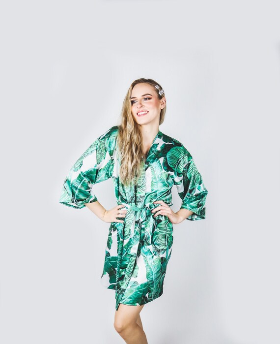 Neon Multicolor Palm Leaf Print Women's Robe main image 1