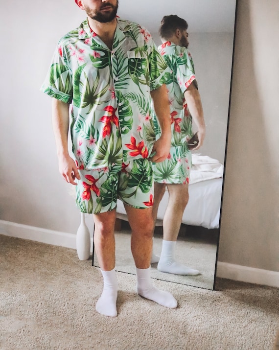 men's tropical pajama set, mens Hawaiian pajamas, monogram pajamas, wedding party pajamas, men's pajamas, Christmas pajamas, custom pajamas