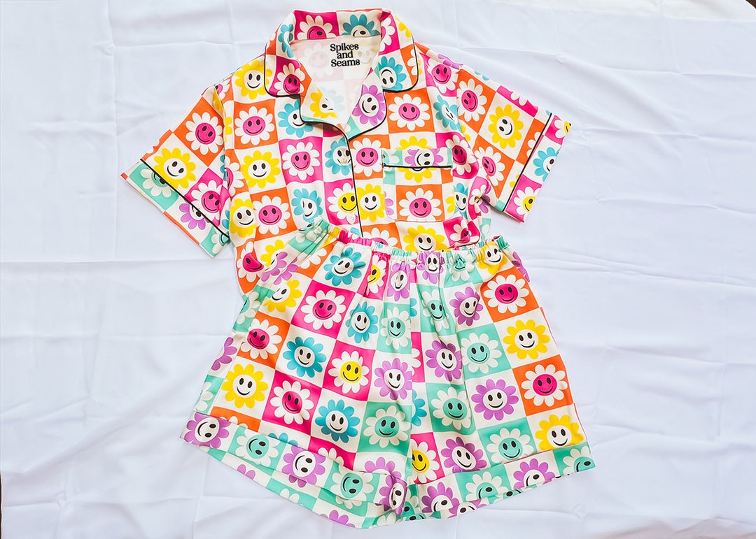 Smiley Face Pajamas Smiley Print Pajamas Rainbow Wedding Etsy