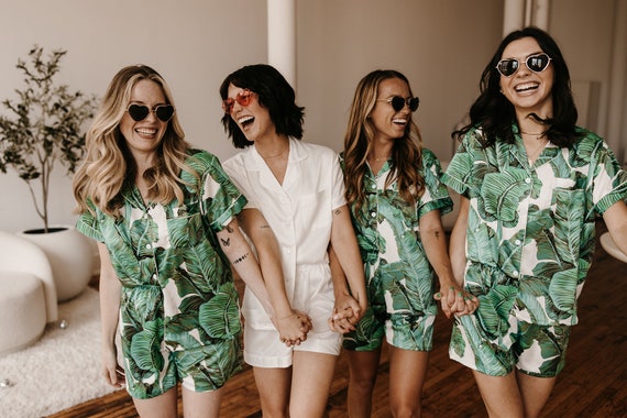 Green Palm Leaf Pajama Set Banana Leaf Pajamas Hawaiian Pajamas