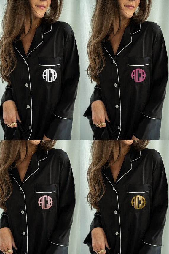 custom long pajamas, custom text pajamas, custom name pajamas, wedding pajamas, getting ready shirts, getting ready pajamas, monogram, pjs