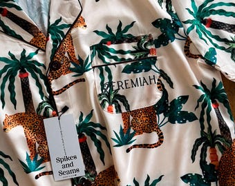 Men’s Safari Lounge Set, Satin Cheetah Print Pajamas, Men's Loungewear Gifts