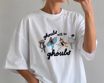 Ambiente espeluznante, camiseta de Halloween para mujer, camisa de otoño a la moda, ropa de otoño, estampado de fantasmas, especias de calabaza