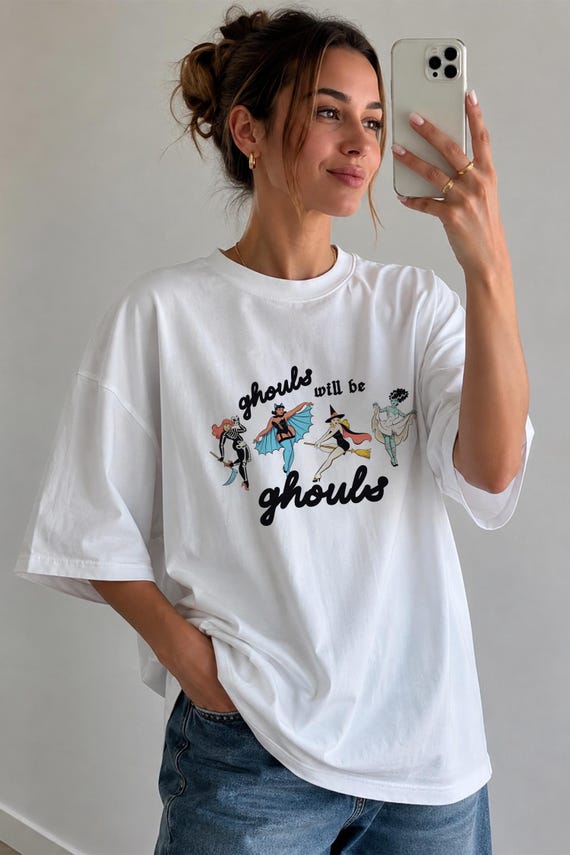 Spooky vibes, ladies halloween tee, trendy autumn shirt, fall apparel, ghost graphic, pumpkin spice