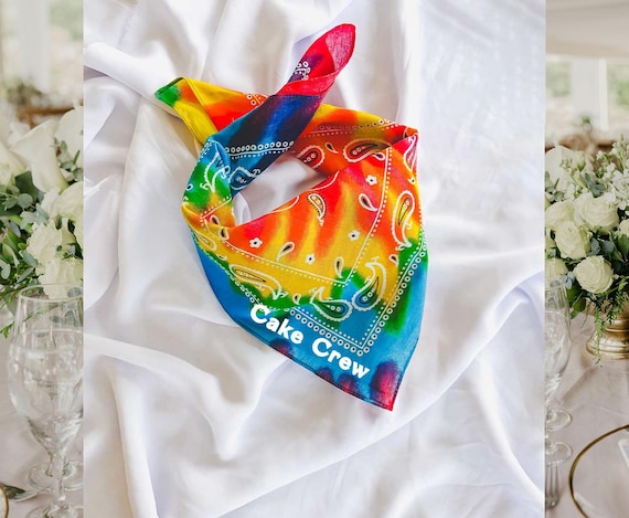 ie Dye Rainbow Birthday Bandana Scarf, Birthday Party Bandana, Birthday Favor with Names, Tie Dye Bandana, Birthday Bandana, Name Print
