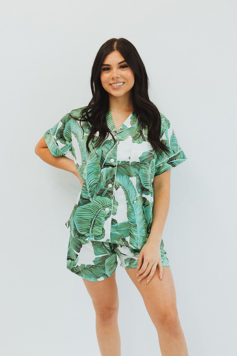 Green Palm Leaf Pajama Set Banana Leaf Pajamas Hawaiian Etsy