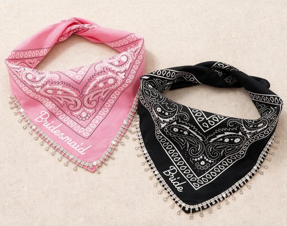 Custom Bachelorette Bandana with Rhinestone Fringe, Personalized Bride Bandana, Wedding Party Accessory