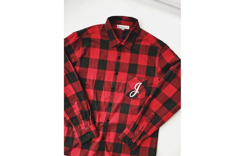 Monogram Shirt Custom Flannel Shirt Red Flannel Custom Etsy