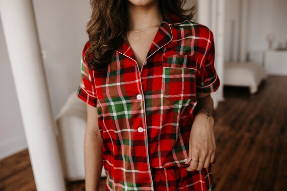 custom Plaid pajamas, womens Christmas pajamas, satin Xmas pajamas, plaid pajamas, Xmas pajamas, custom Christmas pajamas, family pajamas