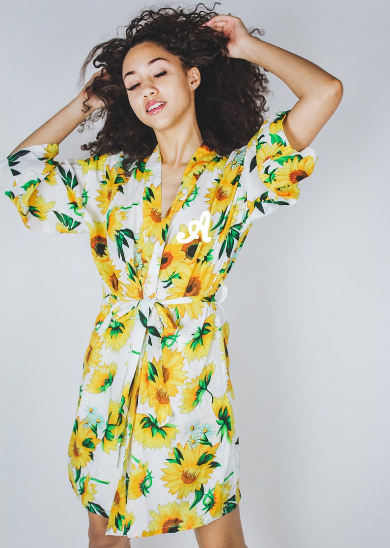 custom robe sunflower robe wedding robe bridesmaid robe satin robes - wedding party robe bridal party robes personalized robe