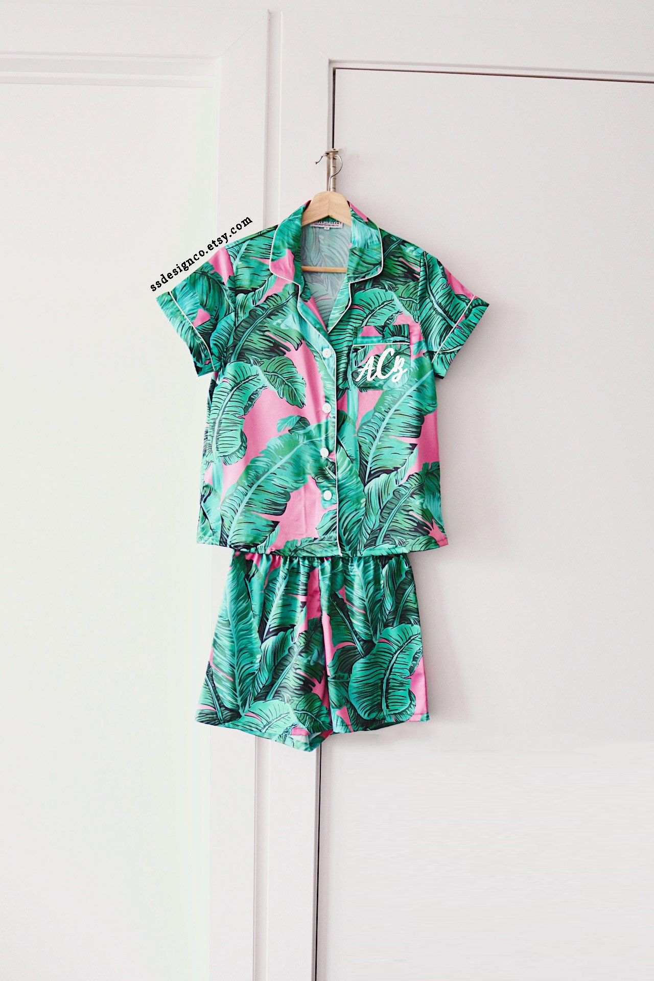 Palm Leaf Pajamas Banana Leaf Pajamas Monogram Pajamas Etsy