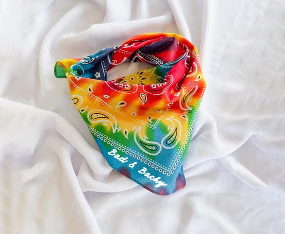 Rainbow Bandana with Personalized Text, Tie Dye Bandana, Custom Name Cotton Scarf, Bachelorette Party Favor, Custom Party Gift, Personalized