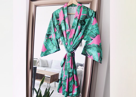 palm leaf robe, bridesmaid robe, hawaiian robe, bridal party robes, banana leaf robe, tropical robe, custom wedding robes, banana leaf robe