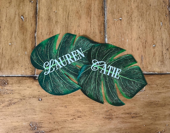 wedding favors, Tropical Place Cards, Name Tags for Influencer Events, Tropical Event Decor, Palm Leaf Place Cards, Beach Vibes Party Decor