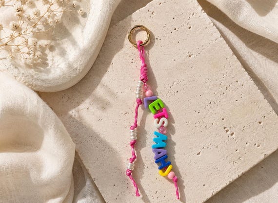 Mahjong Letter Bead Bag Charm, Gold Carabiner, Accent Bag Accessory