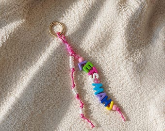 Regalo de Mahjong para Ella, Llavero "Let's Mahj", Colgante para bolso con cuentas coloridas, Accesorio de moda para bolso