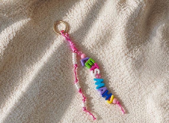 Mahjong Gift for Her, Let’s Mahj Keychain, Colorful Beaded Bag Charm, Trendy Purse Accessory