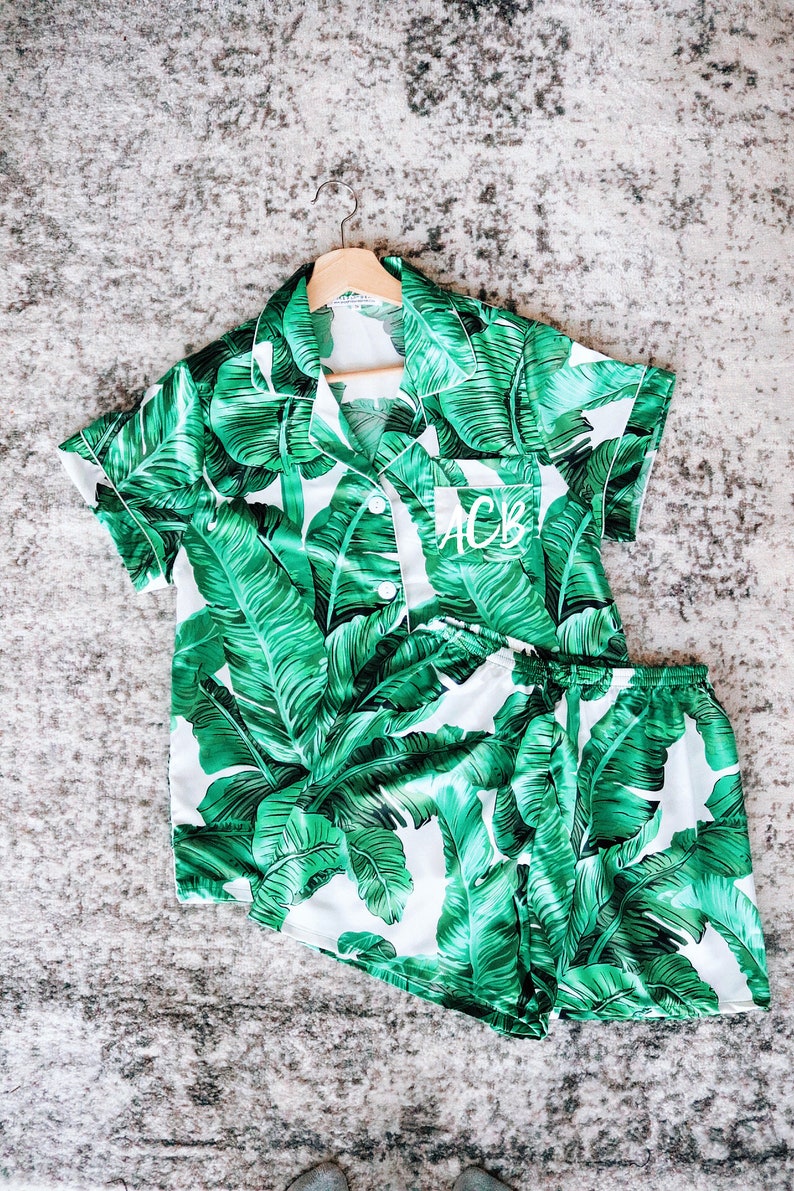 Green palm leaf pajama set tropical pajamas tropical | Etsy