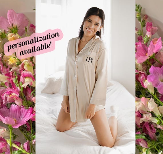 Satin Sleep Shirt for Women - Lightweight Nightwear, Cozy Loungewear, Perfect for Comfort, champagne silk shirt, Luxury Satin Nightwear