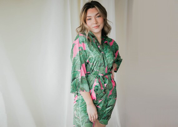 monogram robe, pink palm leaf robe, bridesmaid robe, wedding robes, banana leaf robe, tropical hawaiian robe, tropical robes, custom pajamas