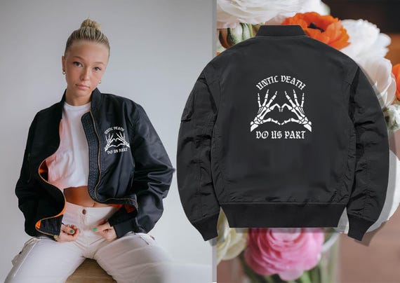 Till Death Do Us Part Bomber Jacket, Gothic Wedding Jacket, Alternative Bride Gift, Matching Couple Jackets, Bride Jacket, Skull Bride Coat