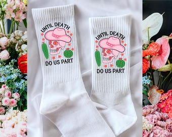 Calzini da sposa western - Finché morte non ci separi Addio al nubilato da cowgirl, divertenti calzini country da sposa - regalo di addio al nubilato