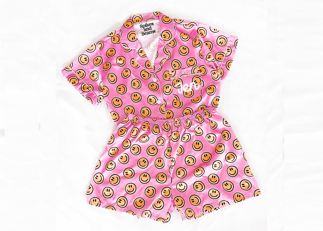 Smiley Face Pajamas Smiley Print Pajamas Pink Wedding Etsy