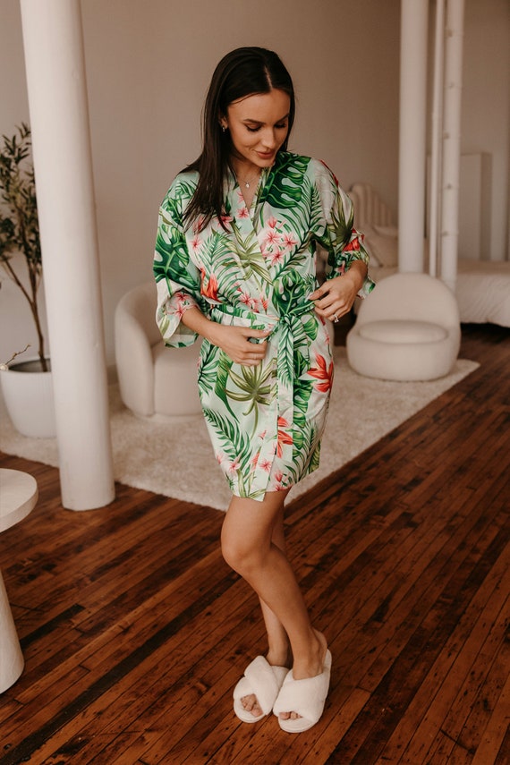 Satin Tropical Robe Bridesmaid Robe Hawaiian Robe Bridal Party Robes Banana Leaf Robe Beach Wedding Robe Destination Wedding Robes Etsy Ireland