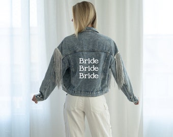 Til Death do us part Jacket, wedding denim jacket, just married, fringe denim jacket, until death, wedding shower gift, bachelorette party