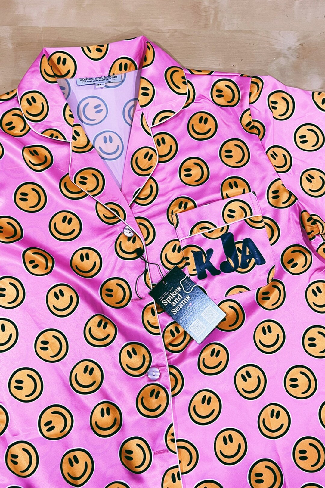 Smiley Face Pajamas, Smiley Print Pajamas, Pink Wedding Pajamas, Bridesmaid, Bride, Birthday